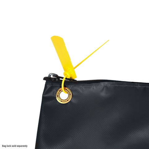 close view of black banking cash bag with yellow lock | NEON packaging