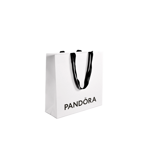 black handle white custom paper bag with pandora logo printed