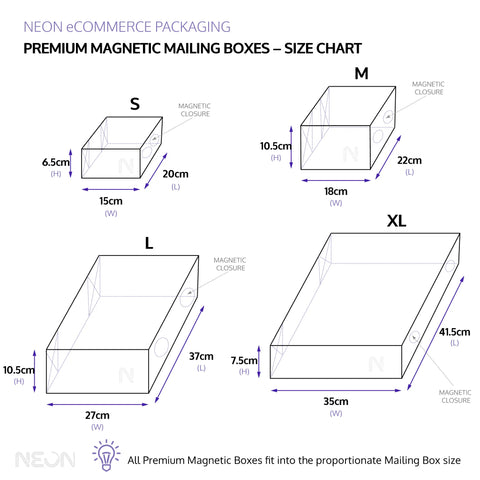 Magnetic gift box size chart | NEON Packaging